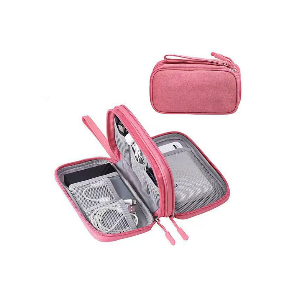 Waterproof Electronics Organizer Case With Dual Compartments For Cords And Chargers Pink 9092120544466