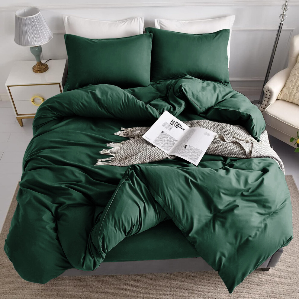 Moonlight Bedding Limited (Emerald Super King: 260 X 220 Cm) Plain Duvet Quilt Cover Bedding Set & Pillowcases Pair Green