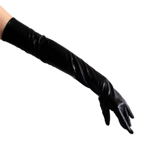 3X Long Gloves in Leather Optics One Size Black - Black 2