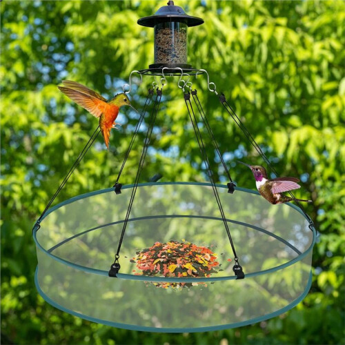 Bandeja Coletora de Ração para Pássaros de 60 cm (24 Polegadas) para Plataforma de Comedouro Suspenso com Aro Ajustável para Uso Externo 1