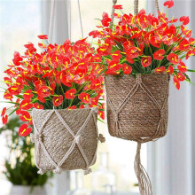 12 Bunches Kuenstliche Blumen Falsch Anthurium Pflanzen Kunststoff Straeucher Buesche Guertel Innen Drinnen Haengen Pflanzer Hausdekorationen