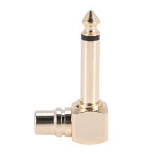 6-PACK RCA Female Jack to 1/4 Inch Mono Male Plug Right Angle Audio Adapter,Gold