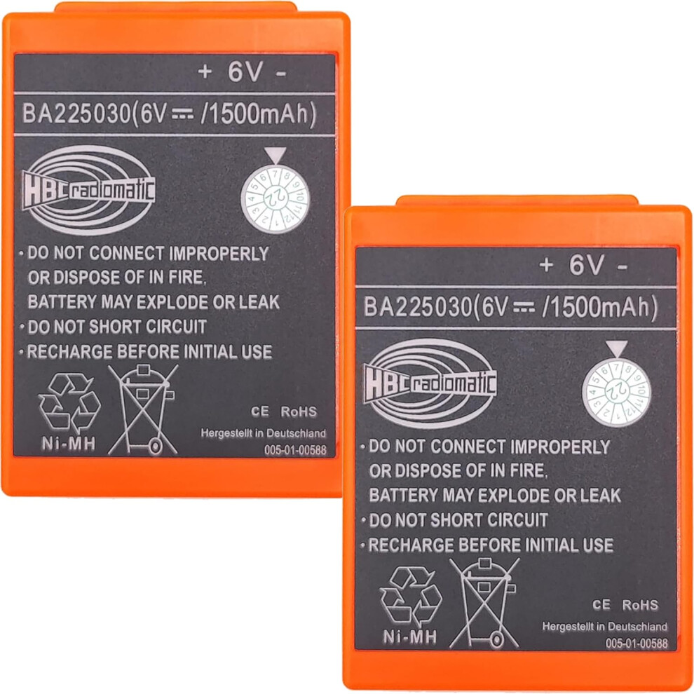 (2Pcs) Ba225030 6V 1500Mah Nimh Rechargeable Battery Pack For Hbc Pump Truck Remote Control 9092120544855