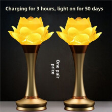 LED Long-Bright Lotus Lamp Pair for Buddha - Modern Glass Guanyin Charging Lamps