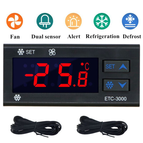 2X ETC-3000  Temperature Controller Refrigerator Thermostat Regulator Thermoregulator NTC Dual Sensor 220V 40% Off 1