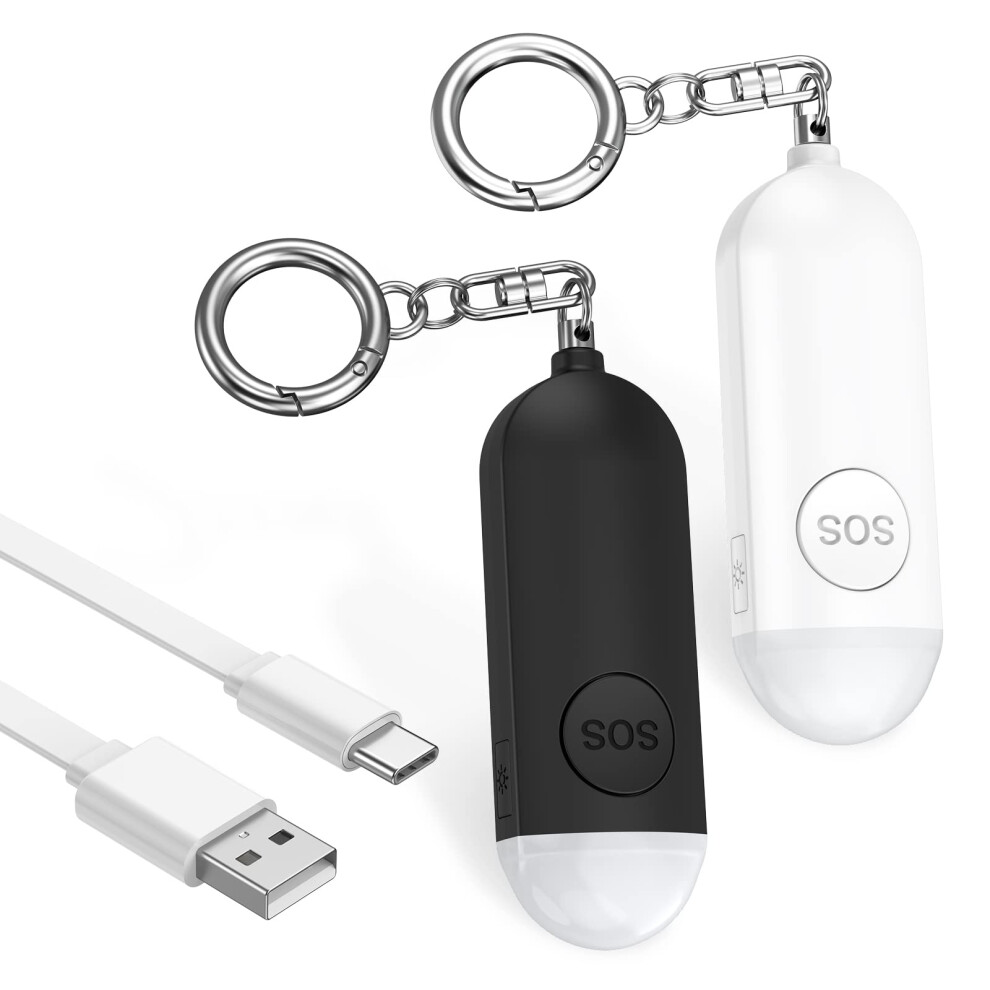 Safety Alarm Keychain With Led Light, 130Db Self Defense Siren For Women And Elderly, Black And White 9455672045193
