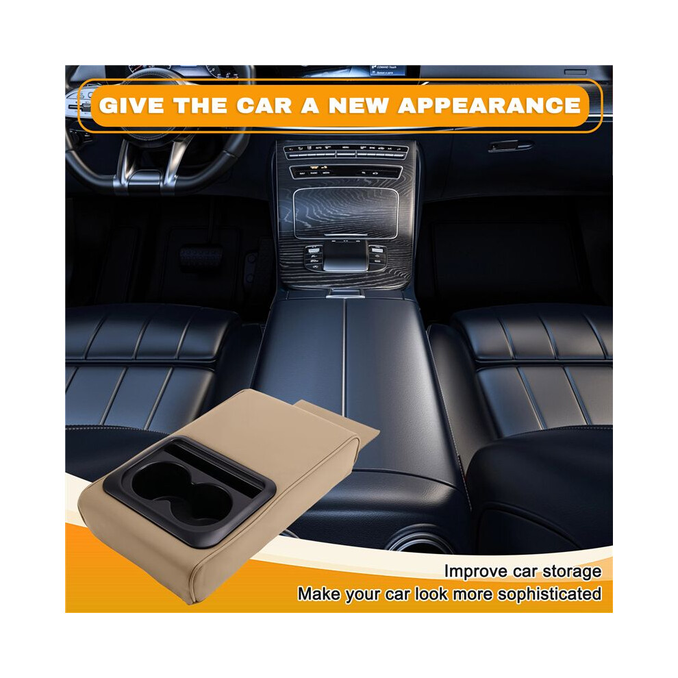 Car Armrest Box Pad,Anti-Fatigue Elbow Support Pad Universal Central Armrest Pad With Rear Cup Holder Storage Beige 6034100022796