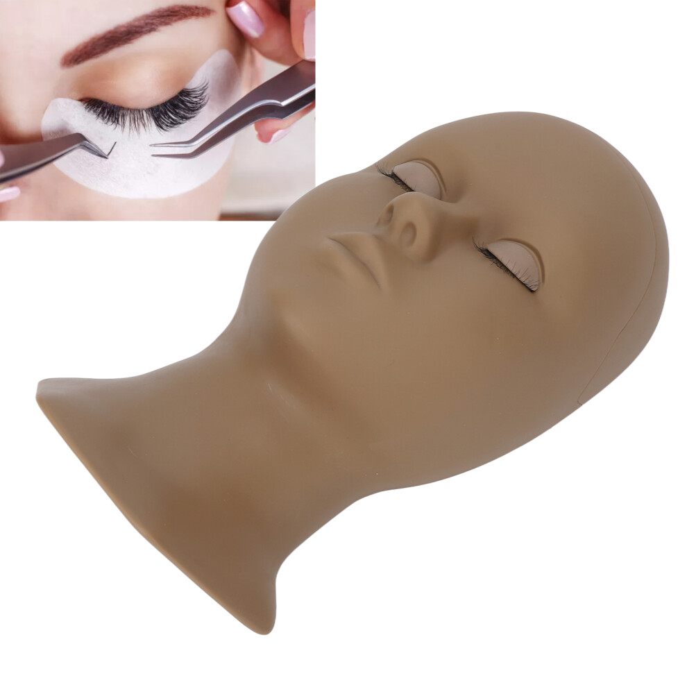 Unisex Brown Detachable Silicone Eyelash Mannequin Head 28Cm With Eyelashes & Double Eyelid