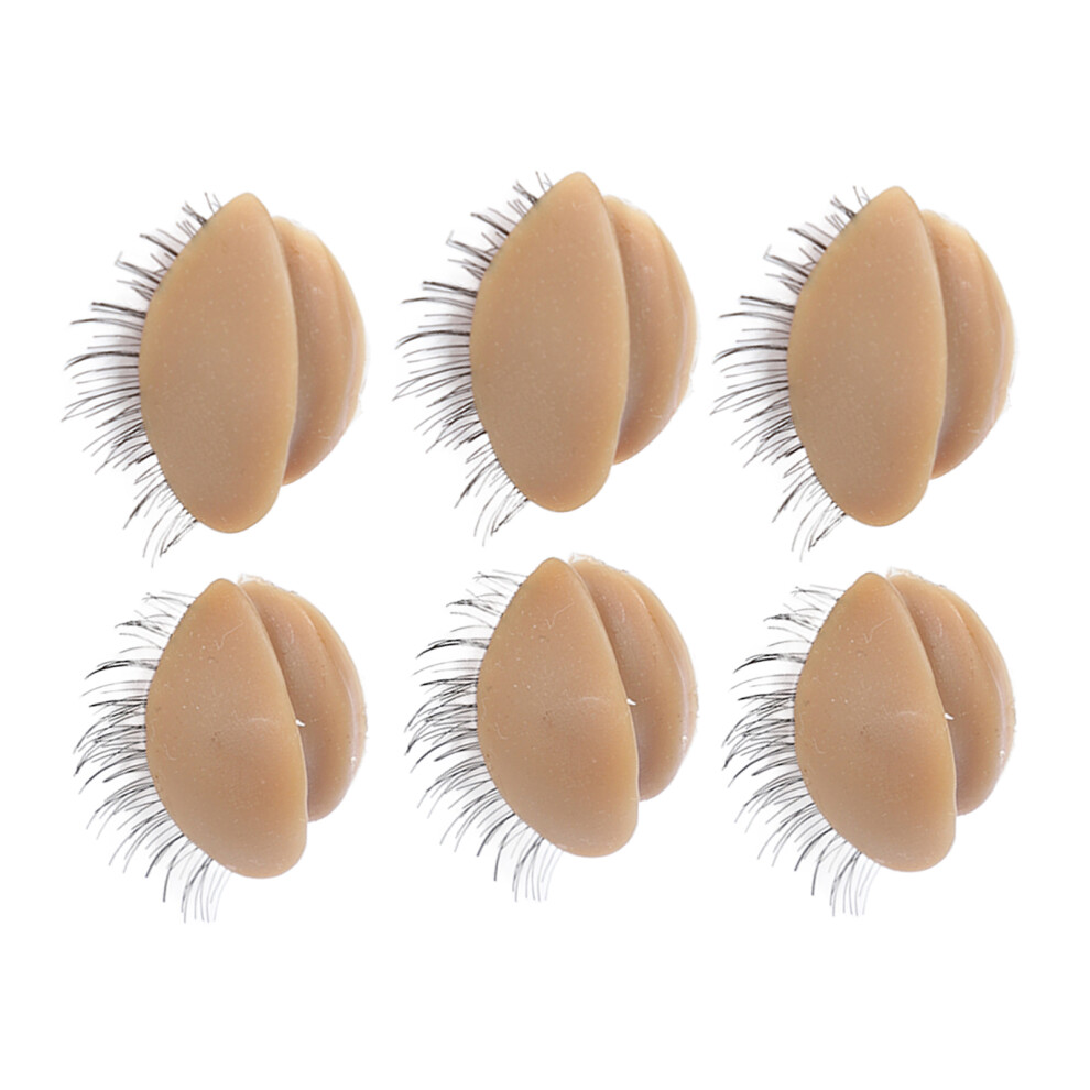 3 Pairs Mannequin Head Eyelids with Lashes for Eyelash Grafting Practice Coffee