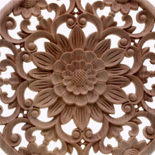 4X Geschnitzte Blume Schnitzen Runde Holz Applikationen fuer Möbel Kabinett Unlackiert Holzleisten Abziehbild Dekorative Figurine 15x15x0.8cm