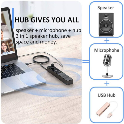 3X 3-In-1 Computerluidsprekers met Microfoon en Hubs USB-Conferentieluidspreker, Pc-Microfoon voor Videoconferentie 1