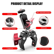 Multifunction Camera Mount Clip for 1.75 -2" Roll Cage, 360 Rataiton Adapter, Off-Road Action Cam Holder for