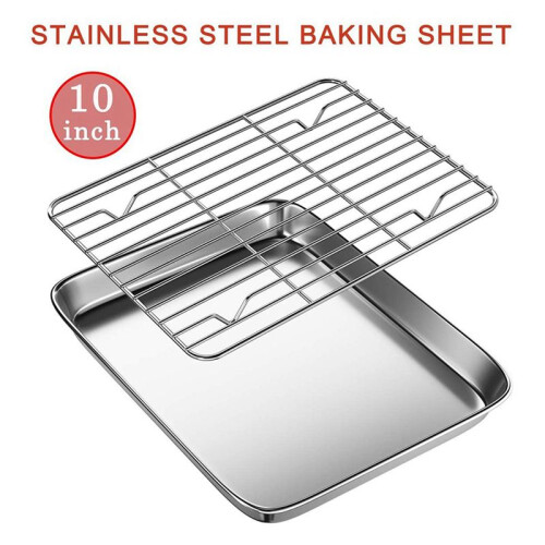 2Conjunto Conjunto de Bandeja e Rack de Torradeira de 10 Polegadas, Assadeira Pequena de Aço Inoxidável com Rack de Resfriamento, Assadeira Segura 1