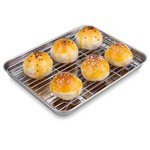 2Conjunto Conjunto de Bandeja e Rack de Torradeira de 10 Polegadas, Assadeira Pequena de Aço Inoxidável com Rack de Resfriamento, Assadeira Segura 2