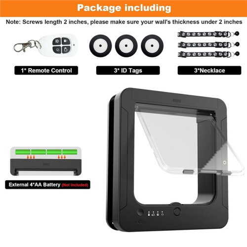 Cat Door with 3 Collar Sensor, RFID Cat Door Collar Activated with Remote Control, 4 Way Locking Black 2