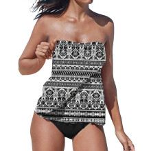 Strapless Tankini Swimsuits for Women 2 Piece Bathing-Black S
