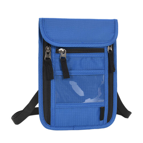 Travel Card Wallet With Adjustable Shoulder Strap-Blue Color