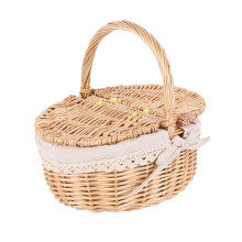 4X Handmade Wicker Basket with Handle Wicker Camping Basket with Double Lids Storage Hamper Basket with Cloth Lining