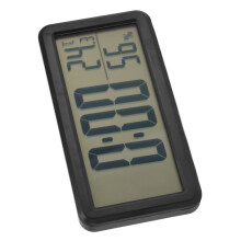 Portable Black Digital Alarm Clock with Temp & Humidity, 150x75x14mm