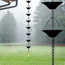 Lotus Rain Chain for Gutters, 8.5ft Metal Rainwater Catcher Chain With12 Cups, Decorative Downspout Alternative Black