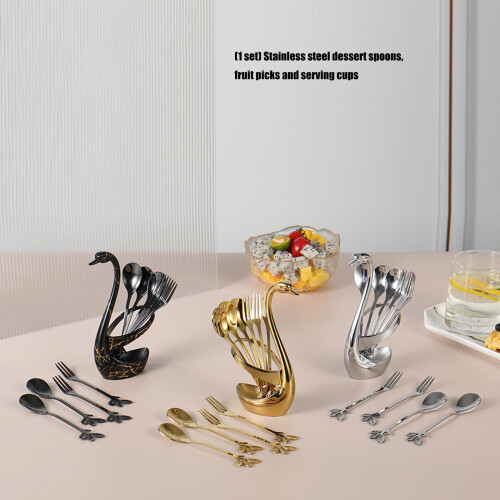 1 Set Stainless Steel Dessert Spoon And Snacks Fork-White 1