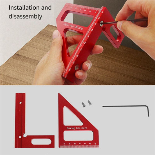 Multi-Angle Metric Woodworking Ruler  Drawing Ruler Angle Ruler Woodworking Tool  Drawing Tool Red 2