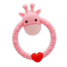 Baby Teething Toy Pink Giraffe Design Soft Silicone Teether for Infant Gum Massage and Motor Skills