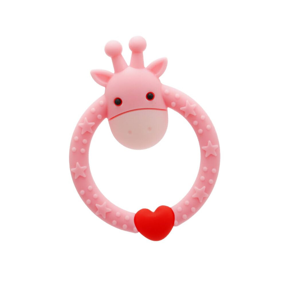 Baby Teething Toy Pink Giraffe Design Soft Silicone Teether for Infant Gum Massage and Motor Skills