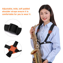 Saxophone Shoulder Strap Adjustable Leather Pad for Soprano Alto Baritone Sax