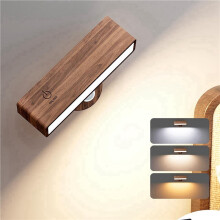2X Rechargeable Wall Light Dimmable Wood Wall Light Wireless Wall Mounted Light Bedroom with 3 Color Temperatures