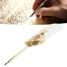 Feather Pen Set with Gold Sprinkled Lacquer Ink Sac Stainless Steel 20.9x29.1cm