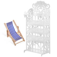 2Pcs Doll House Furniture 1:12 Scale Wooden Chair and Bookshelf Decor