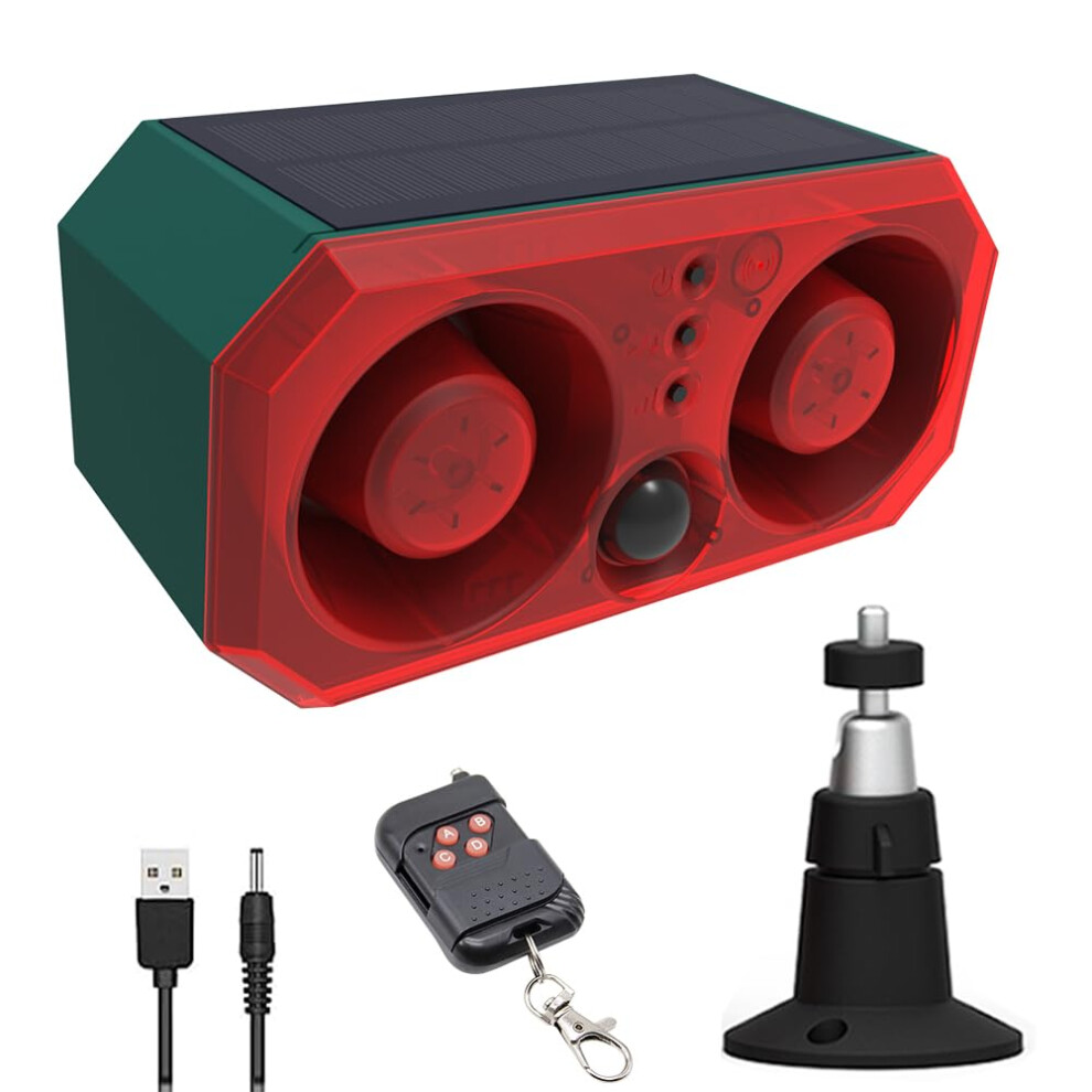 Solar Motion Sensor Alarm Outdoor With Dual 130Db Speakers, Strobe Light, Remote Control For Farm, Yard And Chicken Coop 9455672048712