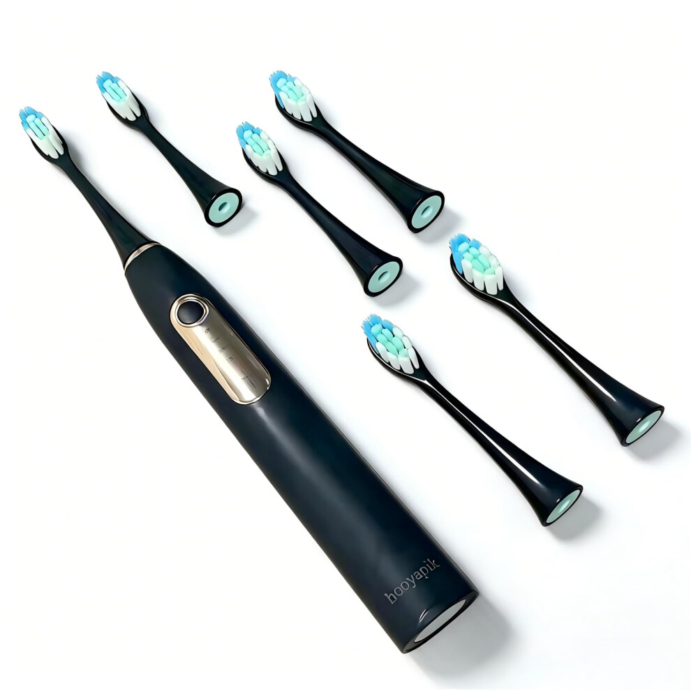 Black Sonic Electric Toothbrush 38000 Vpm Power With 6 Brush Heads, 4 Modes, Timer, Usb Rechargeable, Ipx7 Waterproof