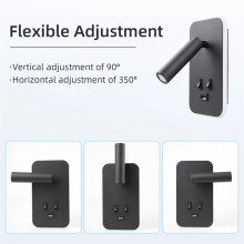 Nattdukslampa med Strömbrytare, USB-Port, Väggmonterad Spotlight, Vägglampa för Sovrum, Roterbar LED-Vägglampa för Skåp