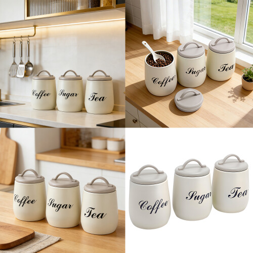 Elegant Round Tea Sugar Coffee Canister Storage Jar With 1