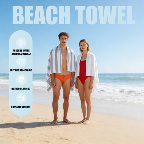 Large Absorbent Stripe Towel Microfiber For Vacation-Pink 2