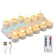 Rechargeable LED Set of 12 Tea Light Remote Candles with Charging Station,Base Timer Flameless Flickering Plastic Votive