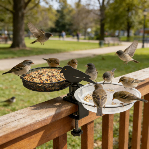 Moderner, dunkler Vogelfutterständer mit Auslasslöchern und 1