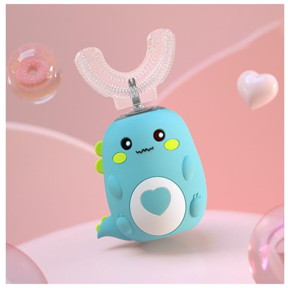 Light/Green Kids Ushaped Electric Toothbrush 360 Led Rechargeable Waterproof Cartoon Dragon Design 5 Modes
