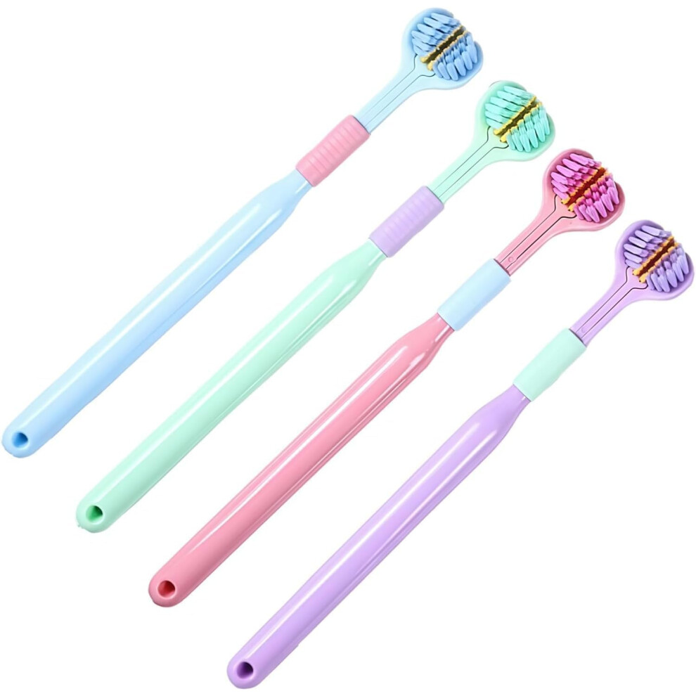Three Sided Toothbrush Soft Bristles Triple Head for Adults and Kids Gum Care 4 Pack