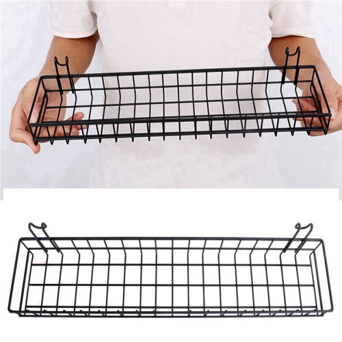 2X Hanging Basket for Wire Wall Grid Panel, Multi-Function Wall Storage and Display Basket, 40X10X5CM, Black Painted 2