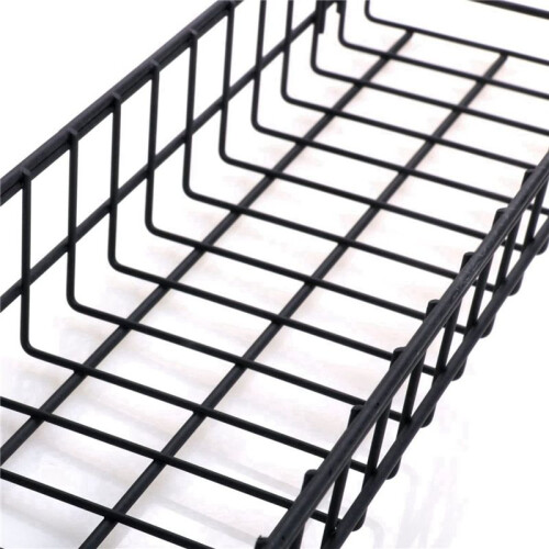 2X Hanging Basket for Wire Wall Grid Panel, Multi-Function Wall Storage and Display Basket, 40X10X5CM, Black Painted 2