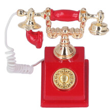 Retro Alloy Mini Phone Model for 1:12 Dollhouse - Red Vintage Decor
