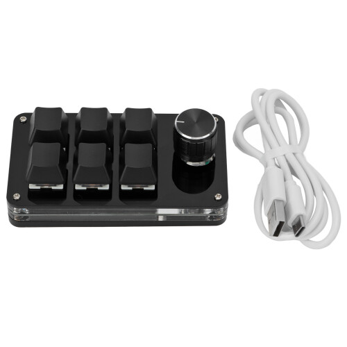 Mini 6-Key Programmable Mechanical Keyboard with Knob - Matte/Glossy Black 1
