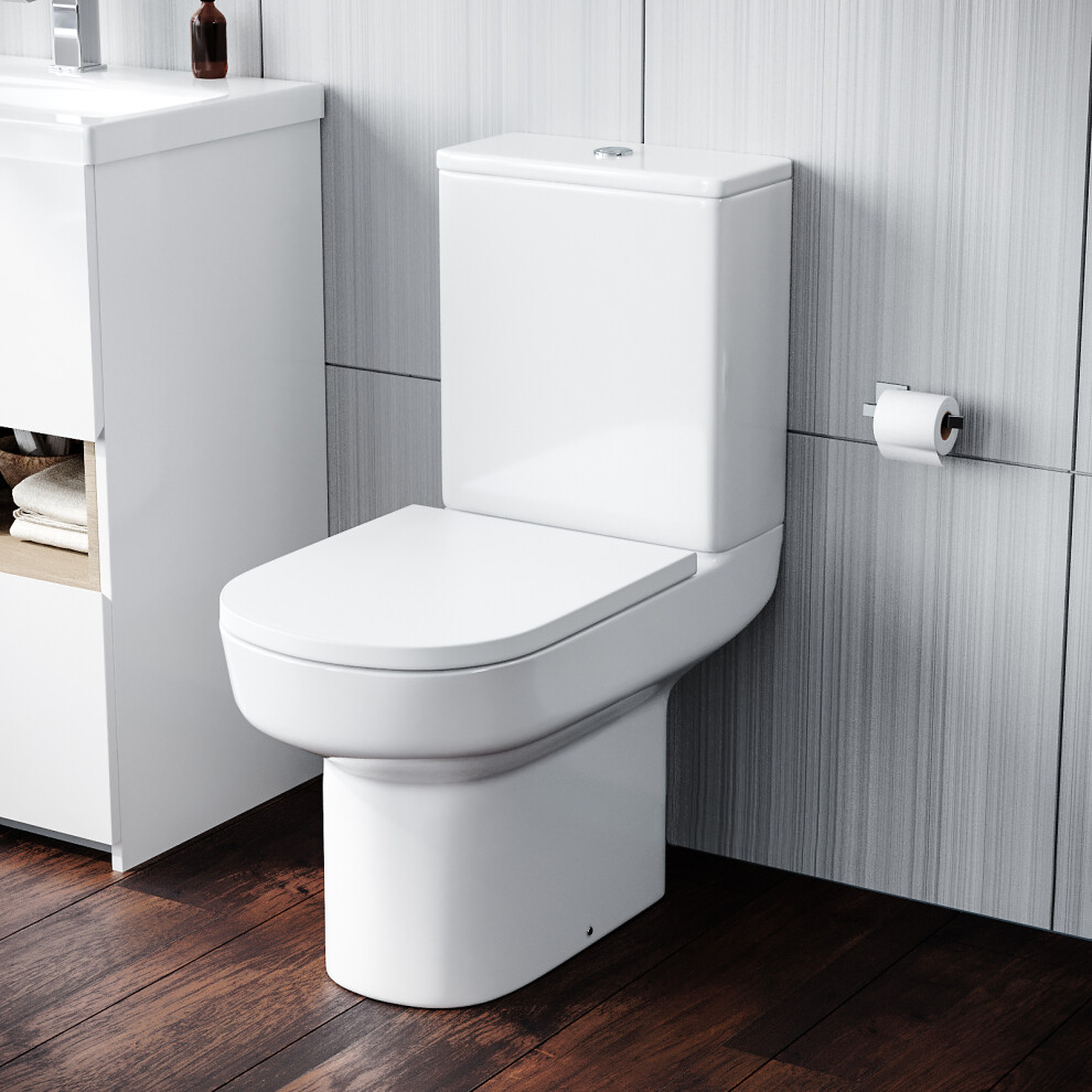 Nes Home Anna Stylish Round Rimless Close Coupled Toilet With Soft Close Seat