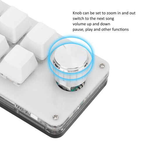 Mini 6-Key Programmable Mechanical Keypad with Knob, Acrylic, Black/White 1