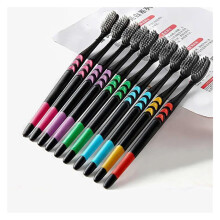 Soft Bristle Toothbrush Set Pack of 10 with Ultra Fine Bamboo Charcoal Bristles for Sensitive Teeth