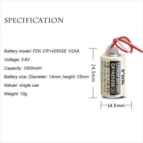 5Pack CR14250SE 3V 1/2AA Lithium Battery Compatible with FDK Replacement and PLC Backup, Long Runtime, Black Plug 1