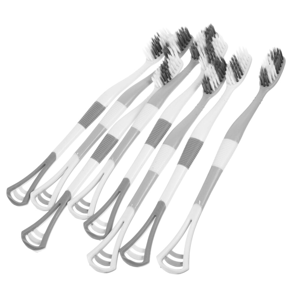 8pcs Soft Bristle Dual Head Toothbrush with Tongue Scraper for Adults Teeth and Tongue Cleaning